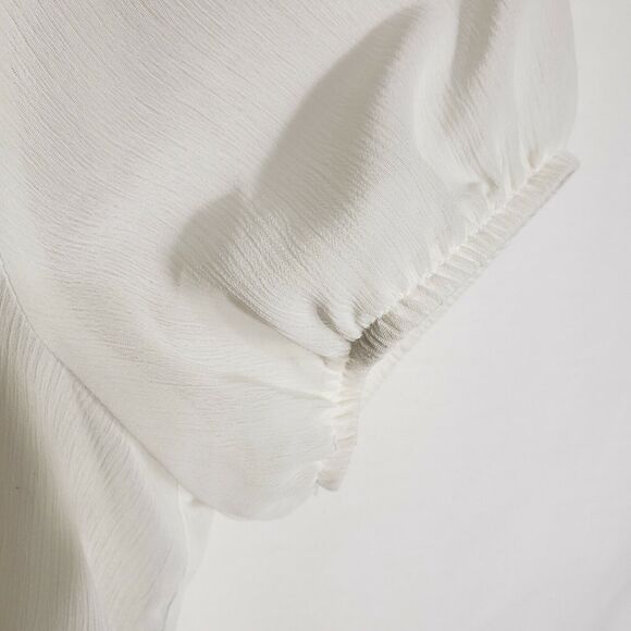 AGB Womens Top Large Ivory Sheer Ruffle Accent Button Elastic Waist Blouse - Picture 7 of 10